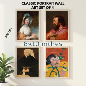 Classic Portrait Wall Art Set of 4 – Historical Oil Painting Prints, Vintage Fine Art, Renaissance and Baroque Digital Download