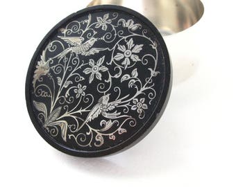 vintage silver oneida trinket box with floral bird motif - wedding ring box