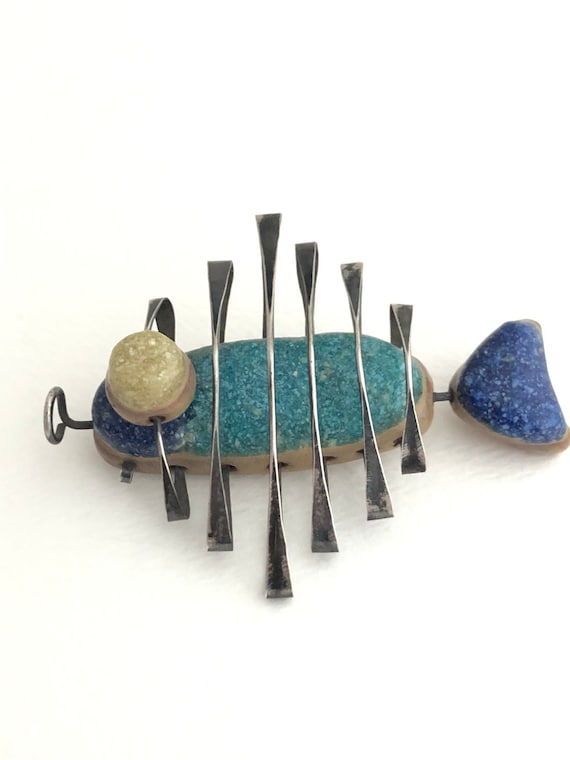 Elsa Freund fish brooch modernist jewelry - elsara