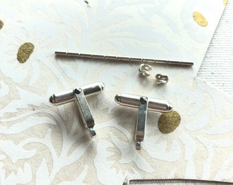 Sterling silver torpedo cuff link finding - with joint and rivet - bullet back