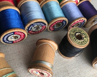 Qty 17 wooden spools of thread - rainbow colors - vintage thread