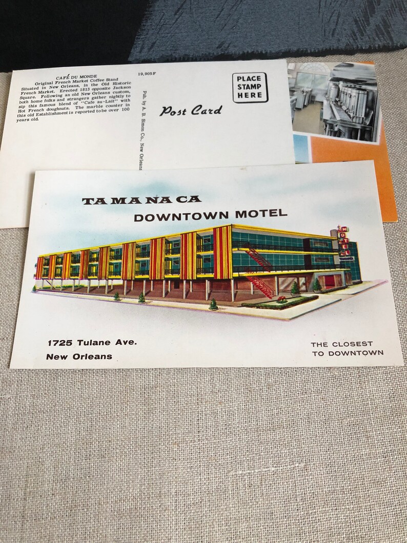 Vintage New Orleans postcards cafe du monde Tamanaca motel Pete Herman image 3