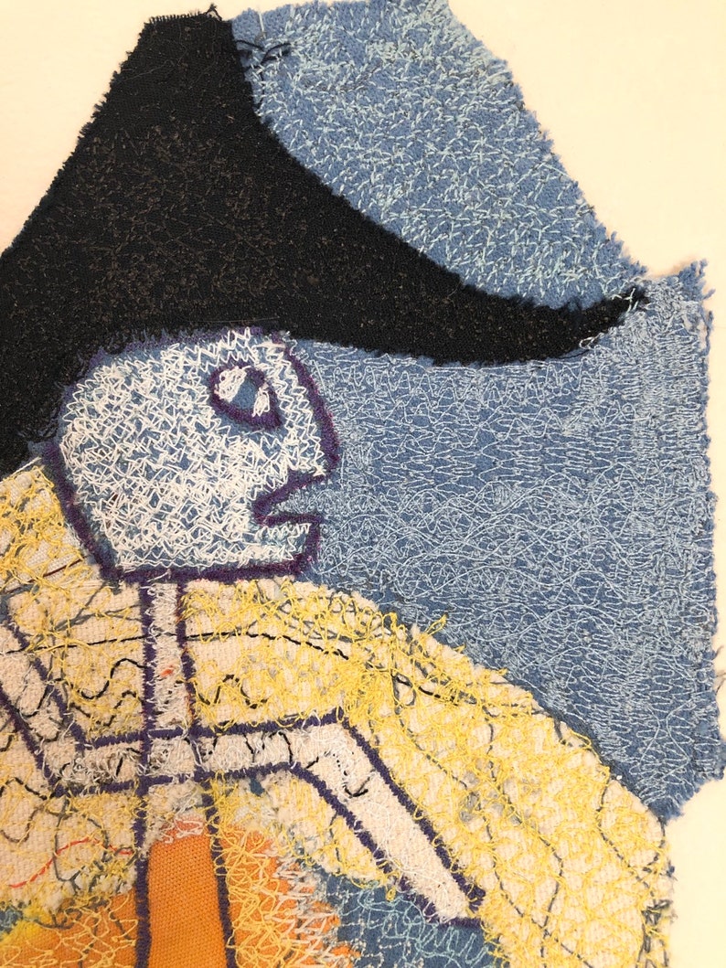 1960s 1970s fabric art collage by architect and modernist Robert Vale Faro Vintage free motion sewing art