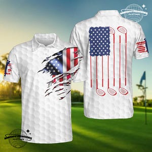 3D Print Golf Shirt for Men, Patriotic USA Flag Polo Shirt, Golf Apparel, Gift for American Golfers
