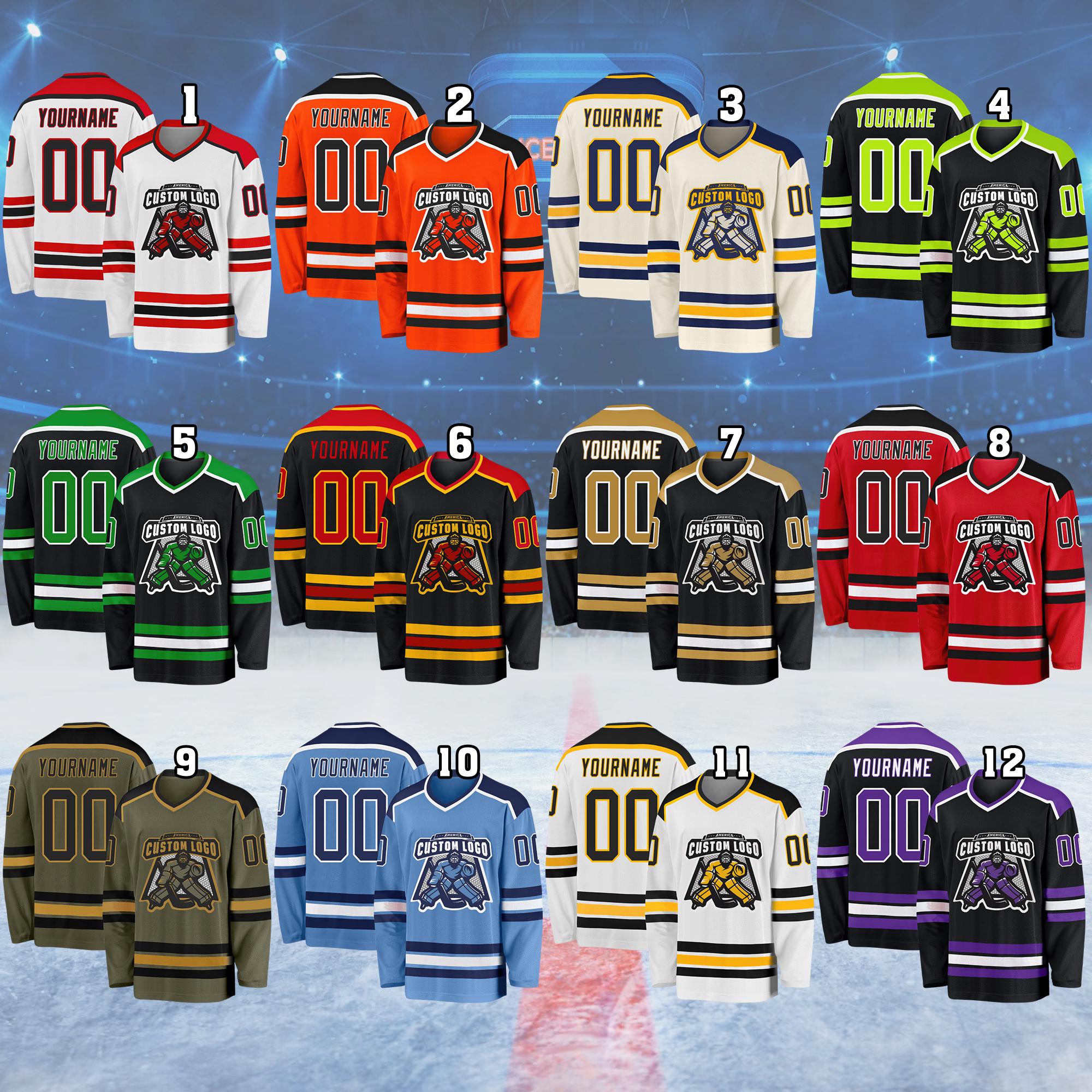 Discover Custom Men's Hockey Jersey with Team Logo, Personalized Name and Number, Ice Hockey Uniform for Men, Women, Youth