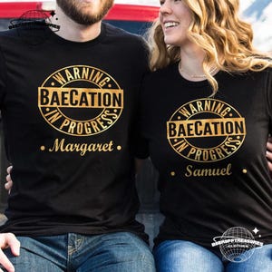 Personalized Warning Baecation Shirt, Custom Vacation Tee for Couples, Fun Travel Gift for Him or Her
