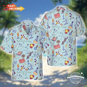 Chemistry Teacher Hawaiian Shirt, Fun Science Pattern Casual Wear, Gift for Educators and Professors