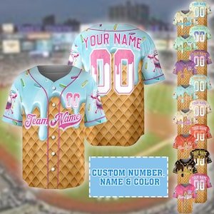 Custom Ice Cream Waffle Jersey – Personalized Name, Number & Team Shirt – Dripping Sprinkle Baseball Button-Up for Kids, Teens and Adults