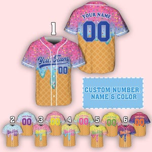 Custom Ice Cream Sprinkle Jersey – Personalized Name, Number & Team Baseball Shirt – Waffle Cone Drip Button-Up for Kids, Teens and Adults