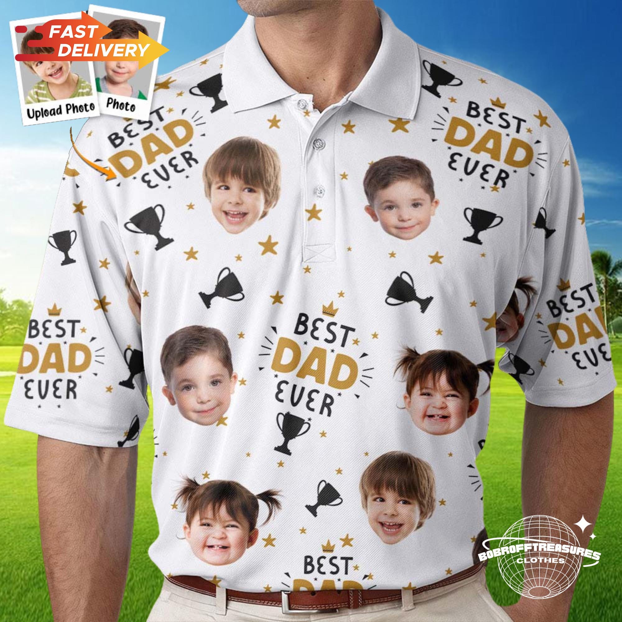 Personalized Best Dad Ever Polo Shirt, Custom Photo Design Gift, Father’s Day or Birthday Present