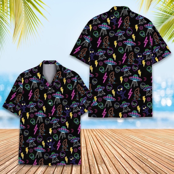 Men's Hawaiian Shirt – Short Sleeve Aloha Shirt With Fun Alien Print, Quick-Dry & Lightweight For Summer - View #9