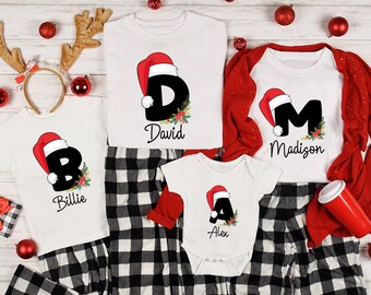 Personalized Christmas Monogrammed Family Matching T-shirts: Custom Xmas Name 2025 Shirt, 100% Gift for Christmas Cousin Crew Squad