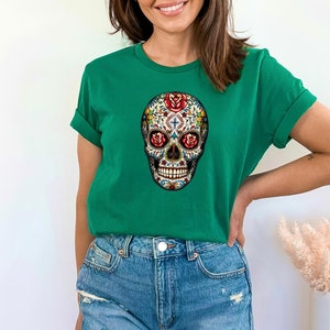 Floral Sugar Skull Women Top Dia De Los Muertos T Shirt Sugar Skull Off Shoulder Day of the Dead Shirt Women Top Dia De Los Muertos T Shirt
