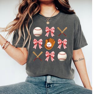 Comfort Colors® Coquette Baseball Shirt, Baseball Bow T-Shirt, Baseball Mom Tee, Baseball Season Shirt, Game Day Gift, Baseball Lover Tee