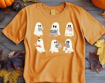 Ghost Reading T-Shirt: Teacher Halloween Book Lover Tee