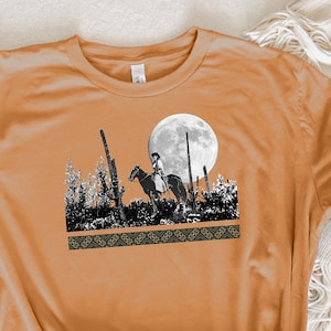 Vintage and Art Photo Cowgirl Horse Saguaro Cactus & Moon Western Southwest Tee Shirt