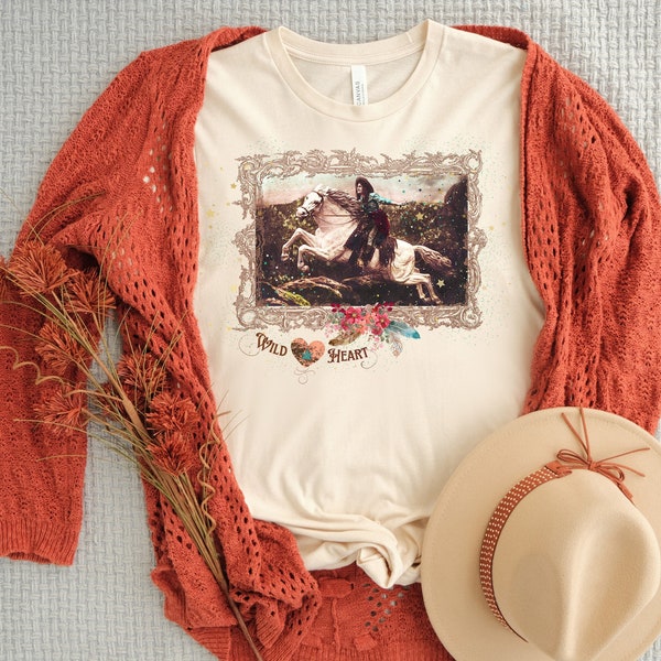 Vintage Cowgirl & Horse Boho Floral Heart Tee Shirt