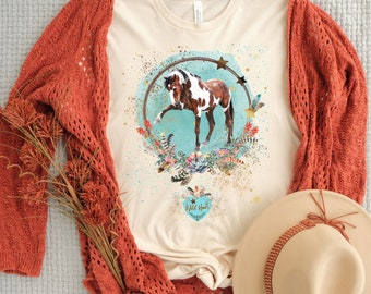 Wild Paint Horse Picasso Art Photo Boho Western Tee Shirt