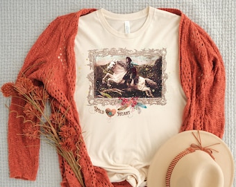 Vintage Cowgirl & Horse Boho Floral Heart Tee Shirt
