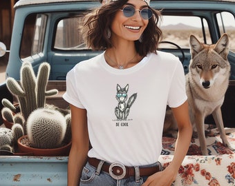 Original Art Coyote in Shades Funny Be Cool Quote T-Shirt