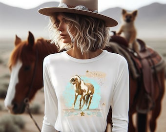 Wild Pinto Horse Picasso Photo Art Horse Lovers Southwest Western Long Sleeve T-Shirt