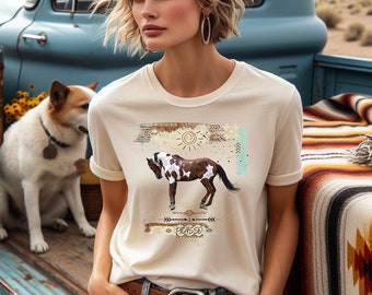 Wild Horse Picasso Southwestern Western  Horse Lovers T-Shirt