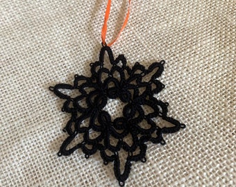 Halloween Tree Ornament, Black Handmade Snowflake Ornament, Handmade Lace Ornament