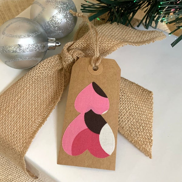 Heart Tree Handmade Gift Label, Kraft Gift Lable with Pink, Green or Ivory Christmas Tree, Set of 2 Labels for Gifts or Junk Journal