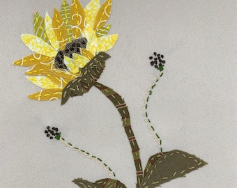 Sunflower Slow Stitch Kit, Wildflower Embroidery Pattern, Fiber Art Project
