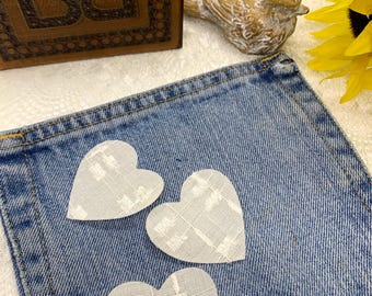 Small Ivory Hearts for Slow Stitch, Fabric Embellishments, Semi Sheer Hearts