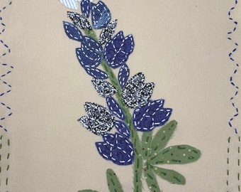 Bluebonnet Slow Stitch Kit, Wildflower Embroidery Kit, Fiber Art Kit