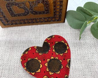 Sunflower Heart Applique, Sunflower Heart Iron On Patch with Red Background, Sewing Supply