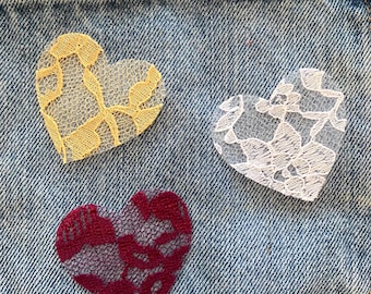 Lace Heart Iron On Appliqués for Slow Stitch or Junk Journals