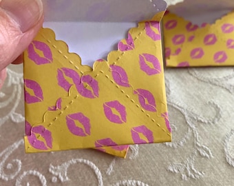 Mini Envelope Set, Yellow Envelope with Pink Lips for Gifting or Junk Journal