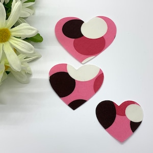 Heart Die Cut Appliqué Set, Pink Print Heart Patches, Fabric Heart Cut Outs