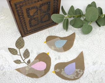 Handmade Bird Ephemera for Junk Journal, Lace and Paper Birds for Art Journal, Pastel Accent Ephemera