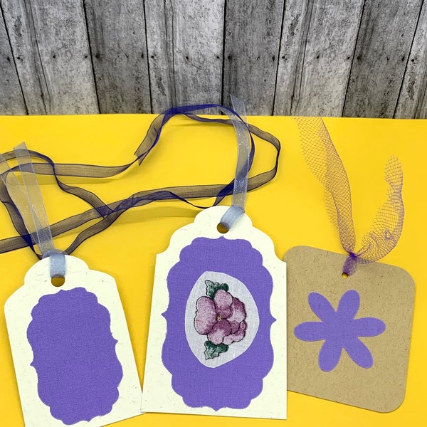 GiftTag Set - Handmade Tag Set for Gifting or Journal - Set of 3 Purple Tags - Mixed Media Tags