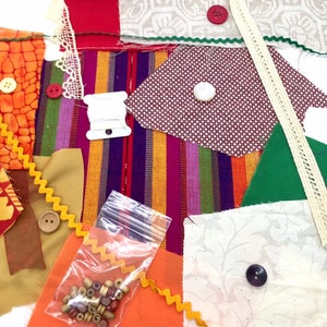 Slow Stitch Kit - Junk Journal Kit - Textile Art Kit - Fabric Collage Supplies - Birthday Gift