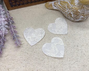 Small Lace Hearts for Slow Stitch, Iron on Fabric Embellishments, Ivory Lace Hearts