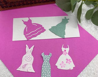 Party Dress Die Cuts, Pink and Jade Paper Dress Set for Cardmaking, Scrapbooks, Junk Journals