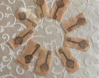 Stamped Tea Dyed Ephemera for your Junk Journal or Scrapbook, Key Stamp on Tea Dyed Paper