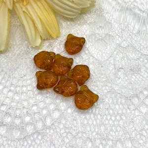 Cat Head Beads - Czech Pressed Glass Beads - Dark Honey Color Beads