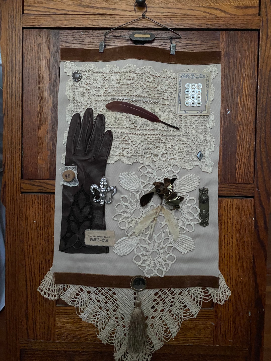 Mixed Media Fabric Collage Textile Wall Hanging Vintage Etsy