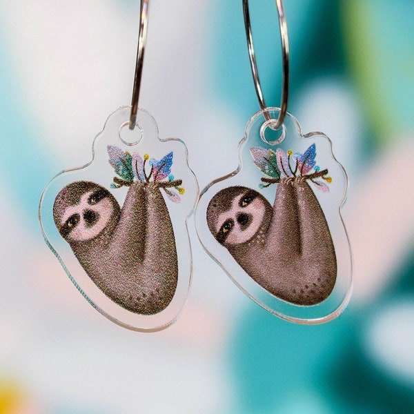 Hanging sloth earrings, cute animal dangles