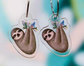 Hanging sloth earrings, cute animal dangles
