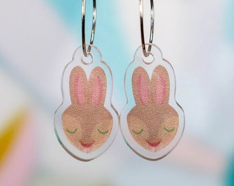 Brown Rabbit Earrings, Cute Bunny Dangles