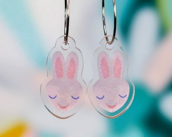 Grey Rabbit Earrings, Cute Bunny Dangles