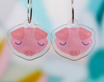 Pink Pig Earrings, Cute Animal Dangles