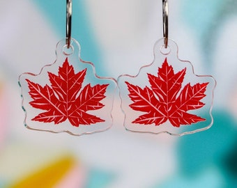 Red Maple Leaf Earrings, cute nature jewelry, Canadian Pride