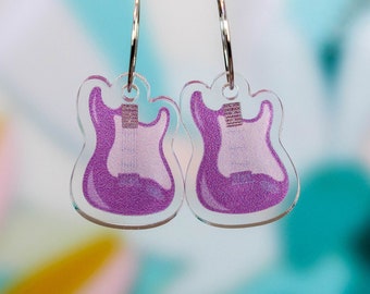 Blue Electric Guitar Earrings, music earrings